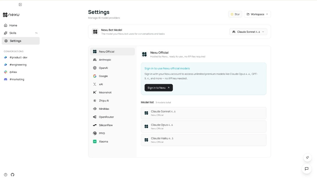 Nexu Official model configuration